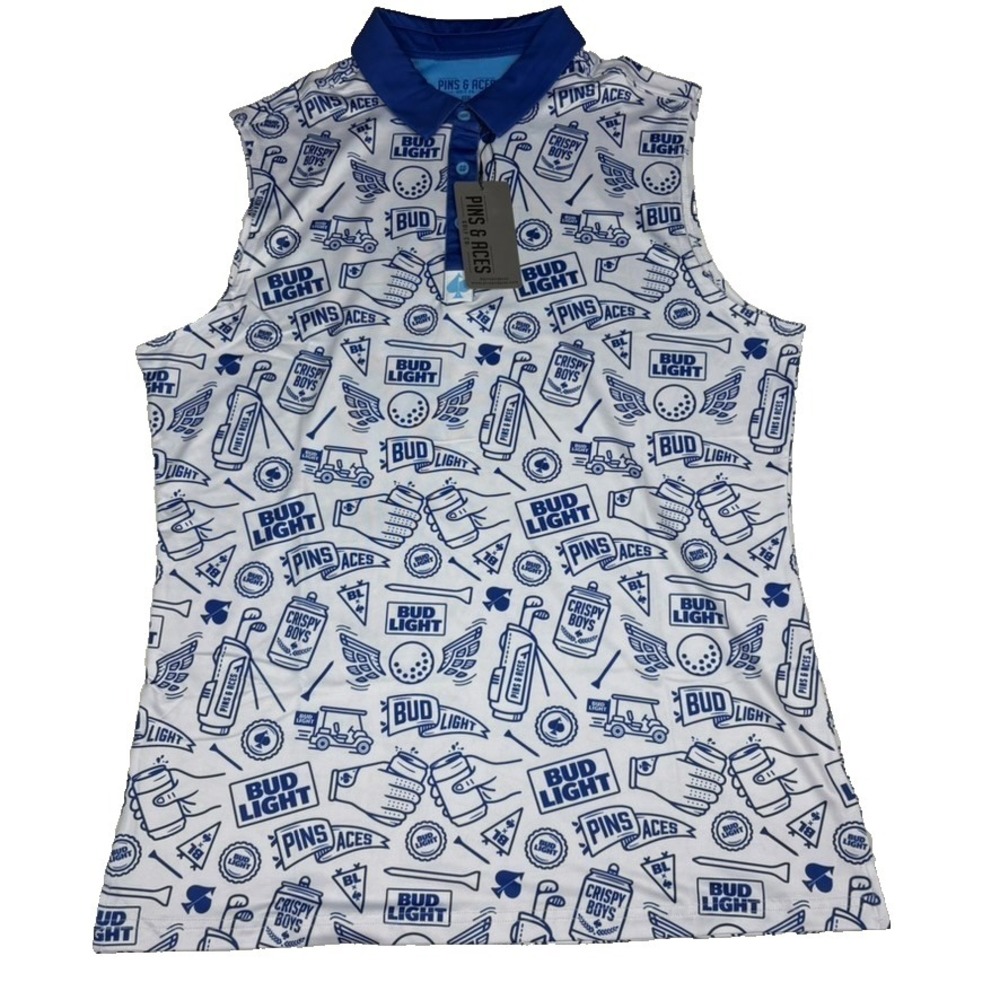 Pins & Aces Bud Light Golf Sleeveless Polo Women's 3XL NWT Brunch‎ Country Club